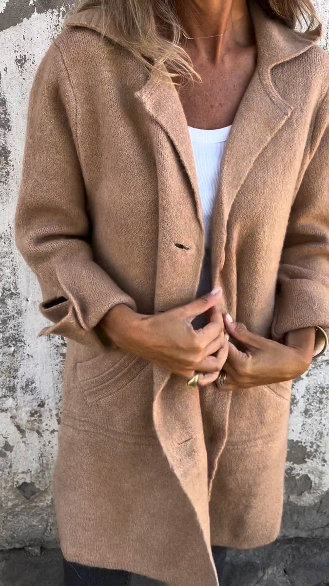 Long Coat in camel, on model, view 2