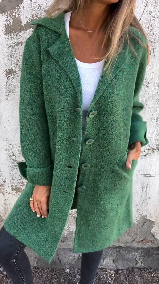 Long Coat in green, on model, view 2