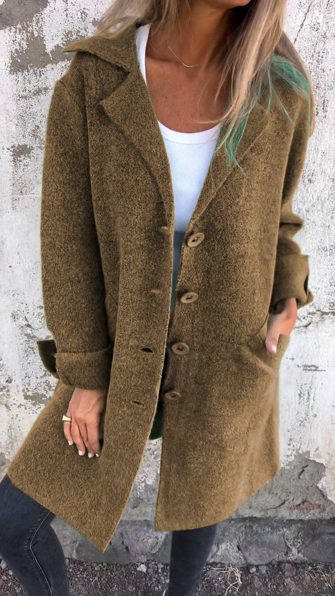 Long Coat in olive, on model