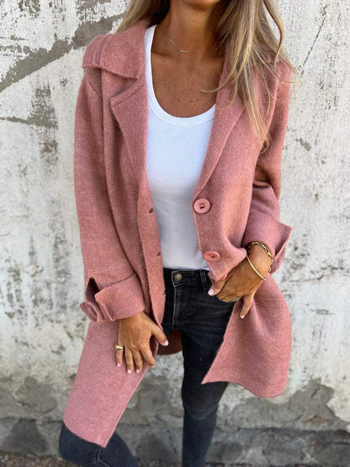 Long Coat in pink, on model, view 3