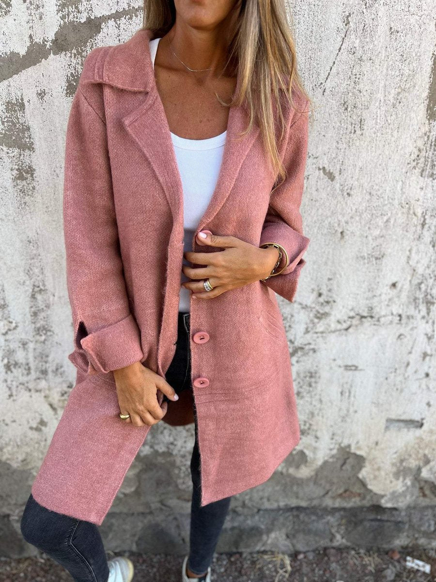 Long Coat in pink, on model