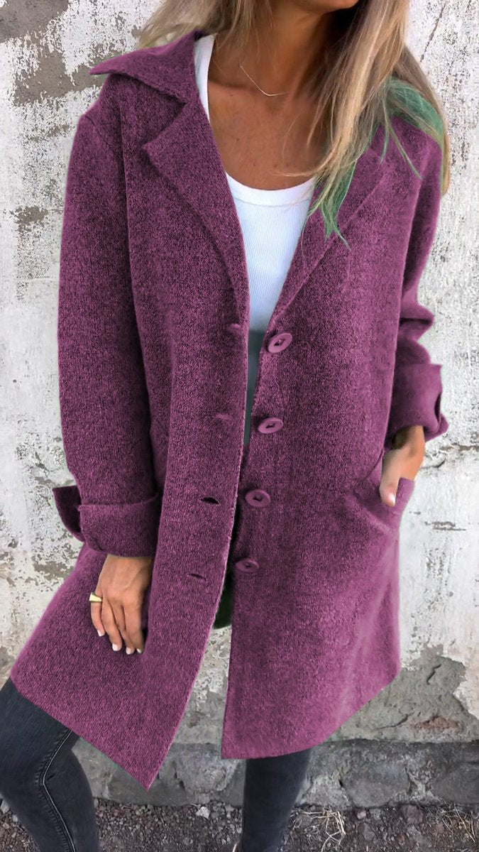Long Coat in purple, on model