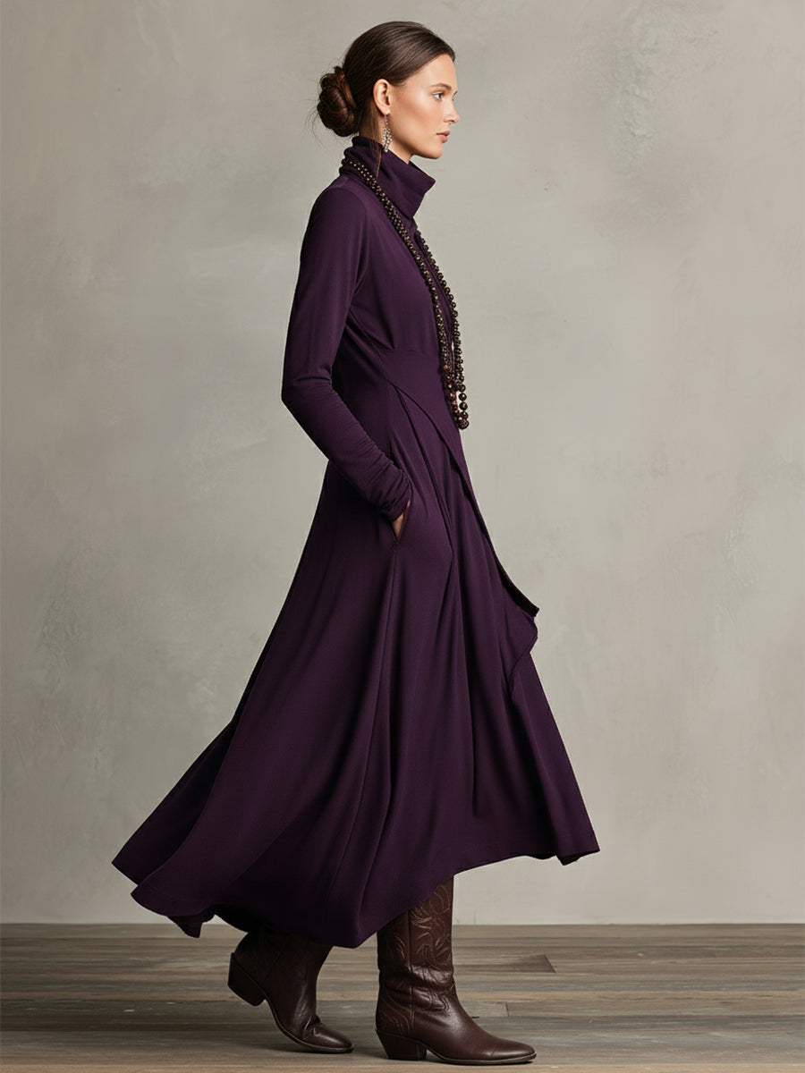 Women's maxi dress, high neck draped asymmetric, view 5