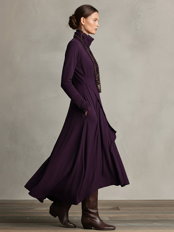 Women's maxi dress, high neck draped asymmetric, view 5