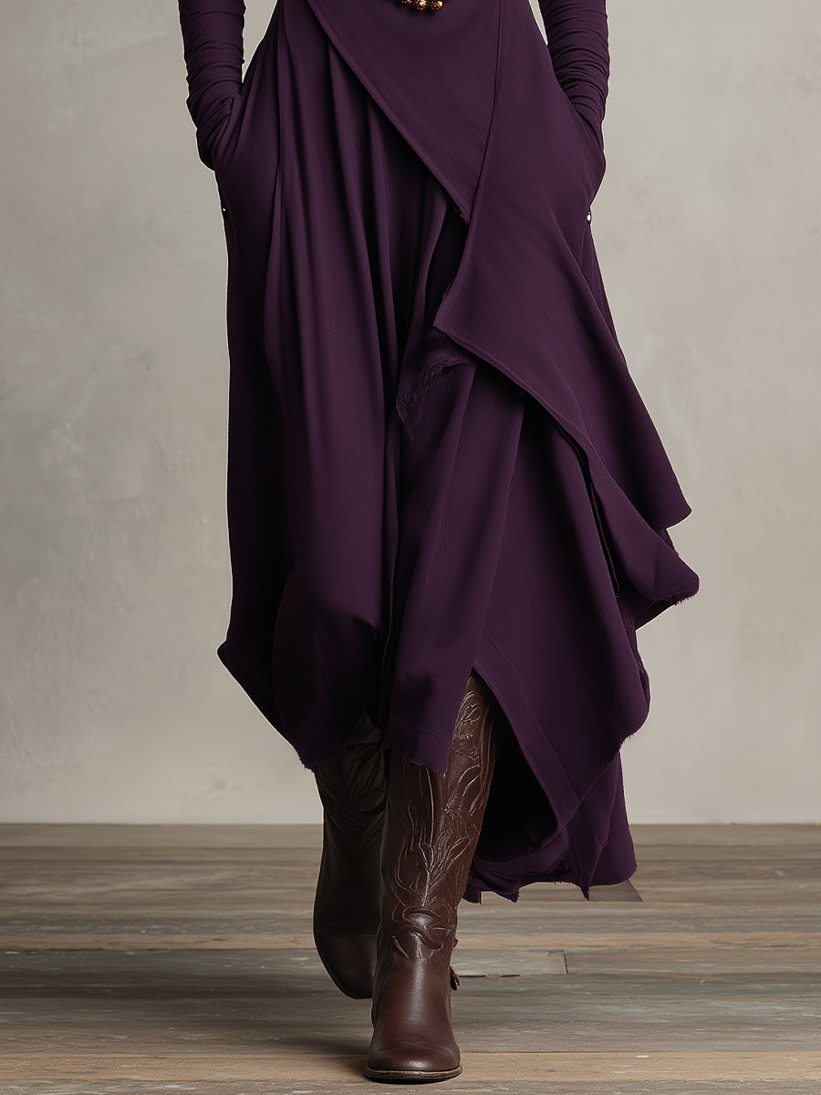 Women's maxi dress, high neck draped asymmetric, view 6