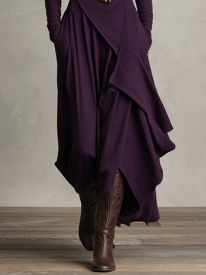 Women's maxi dress, high neck draped asymmetric, view 6