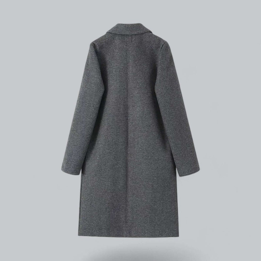 Charcoal grey long coat back view