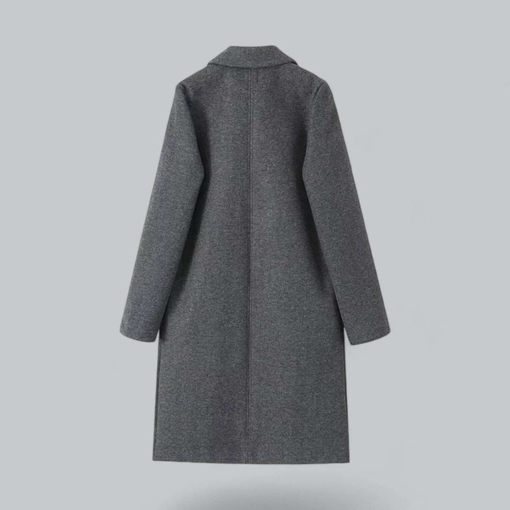 Charcoal grey long coat back view