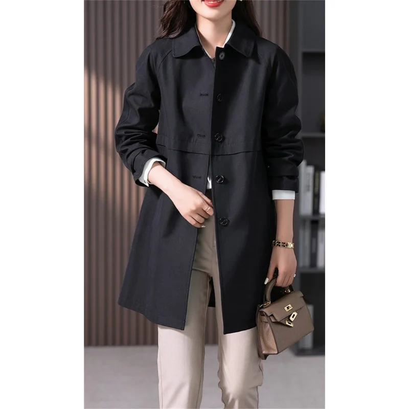 Women's mac coat in black, single breasted collared mid length