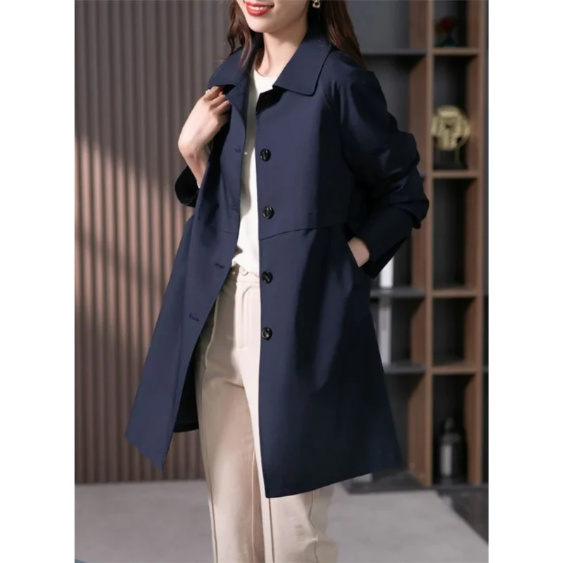 Women's mac coat, single breasted collared mid length, view 1