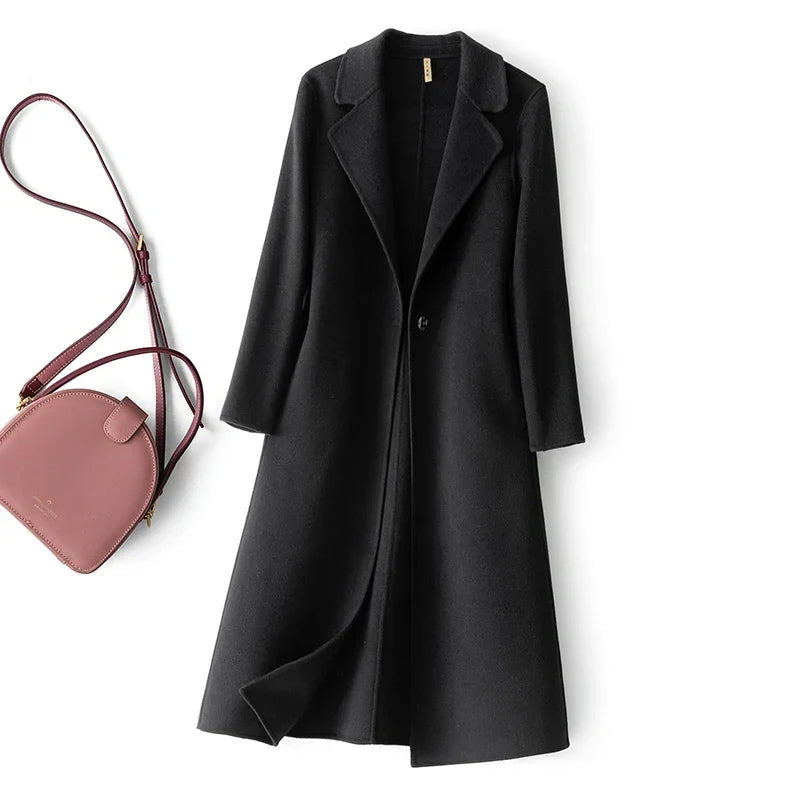 Women's longline coat, single button long coat, view 2