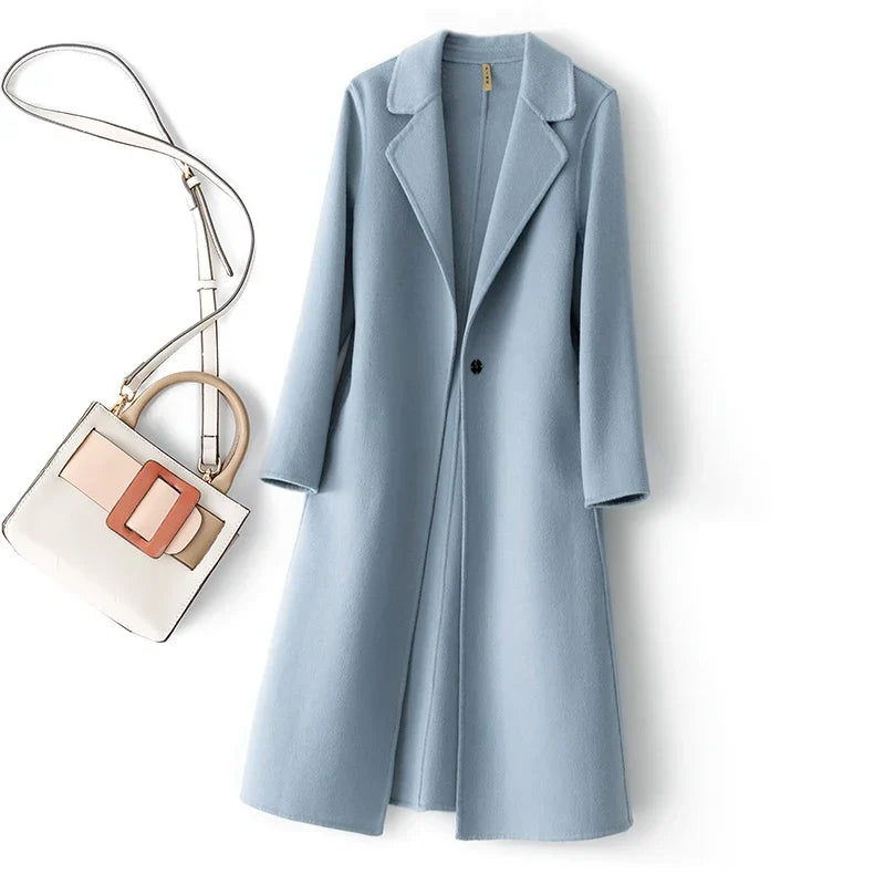 Women's longline coat, single button long coat, view 3