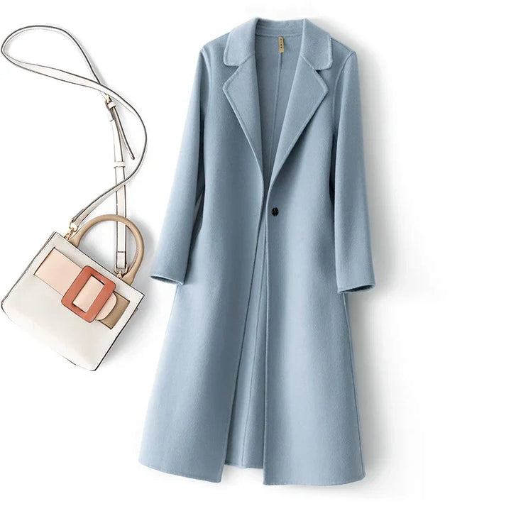 Women's longline coat, single button long coat, view 3