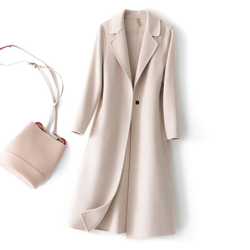 Women's longline coat, single button long coat, view 4