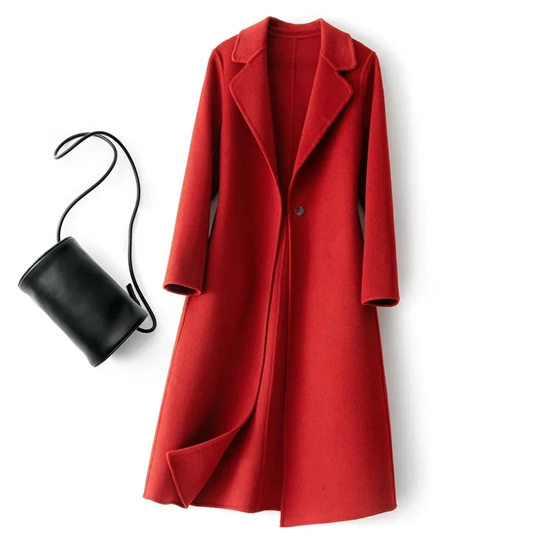 Women's longline coat, single button long coat, view 5