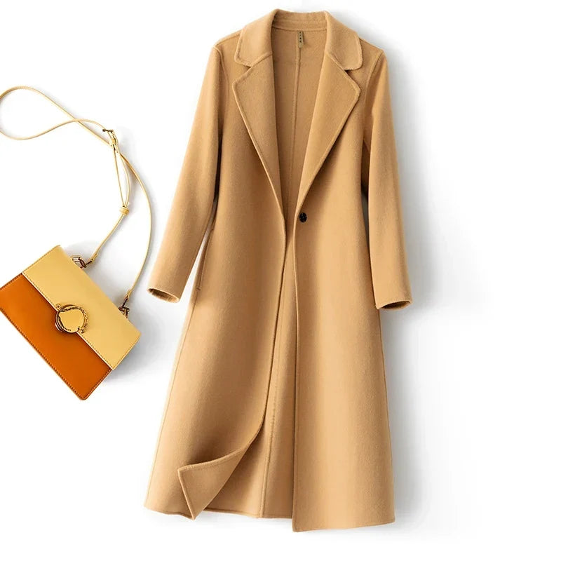 Women's longline coat, single button long coat, view 6