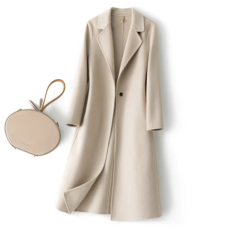 Women's longline coat, single button long coat, view 1