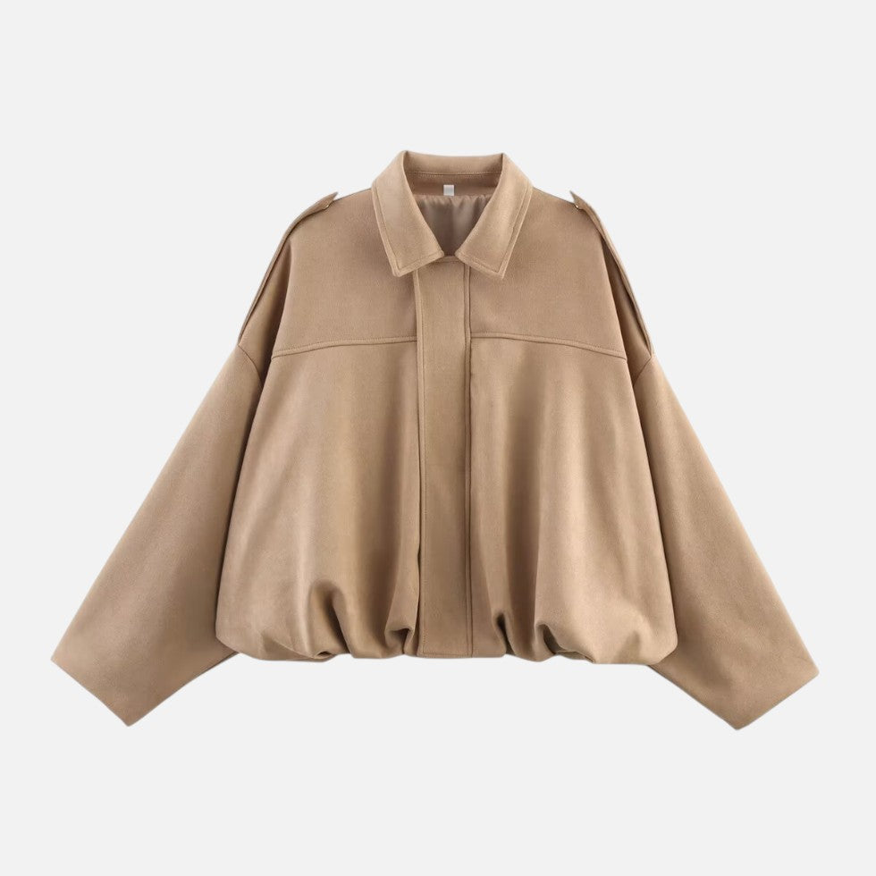 Women's cropped jacket in khaki, collared bomber elasticated hem