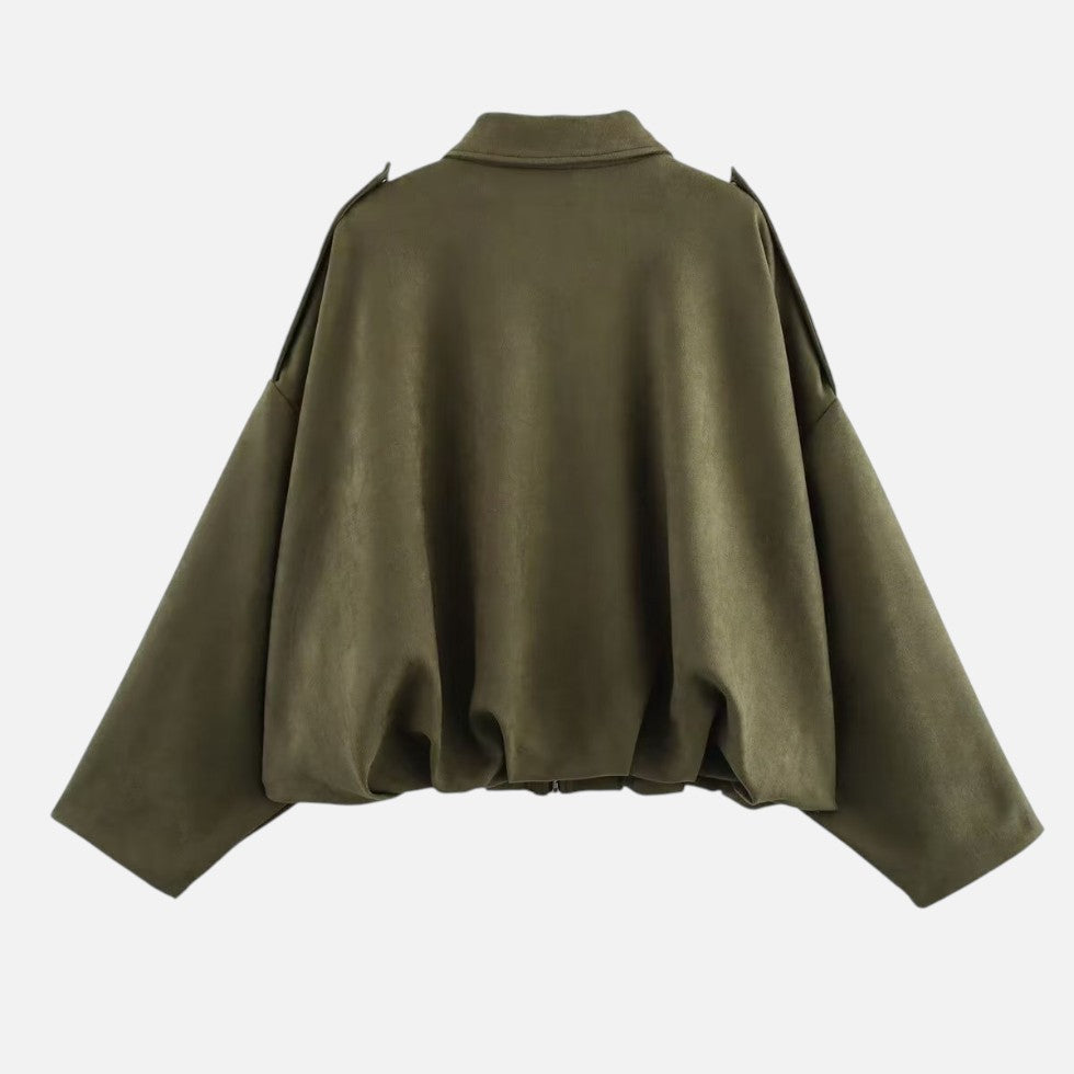 Women's cropped jacket, collared bomber elasticated hem, view 1