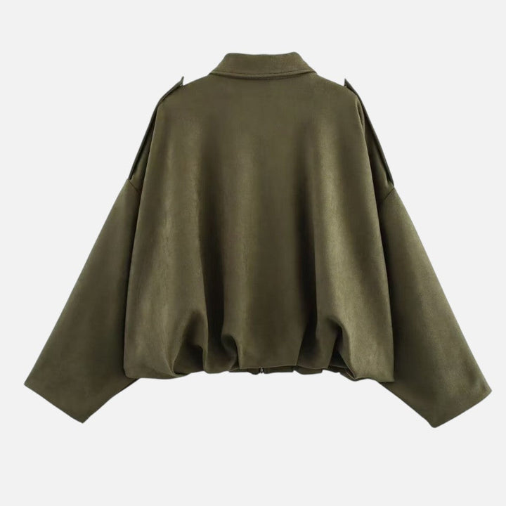 Women's cropped jacket, collared bomber elasticated hem, view 1