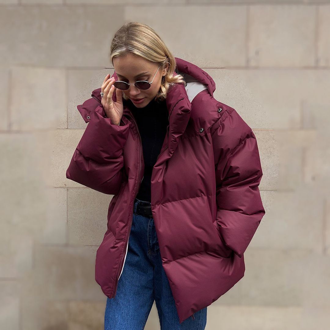 Claret oversized puffer jacket with a high collar