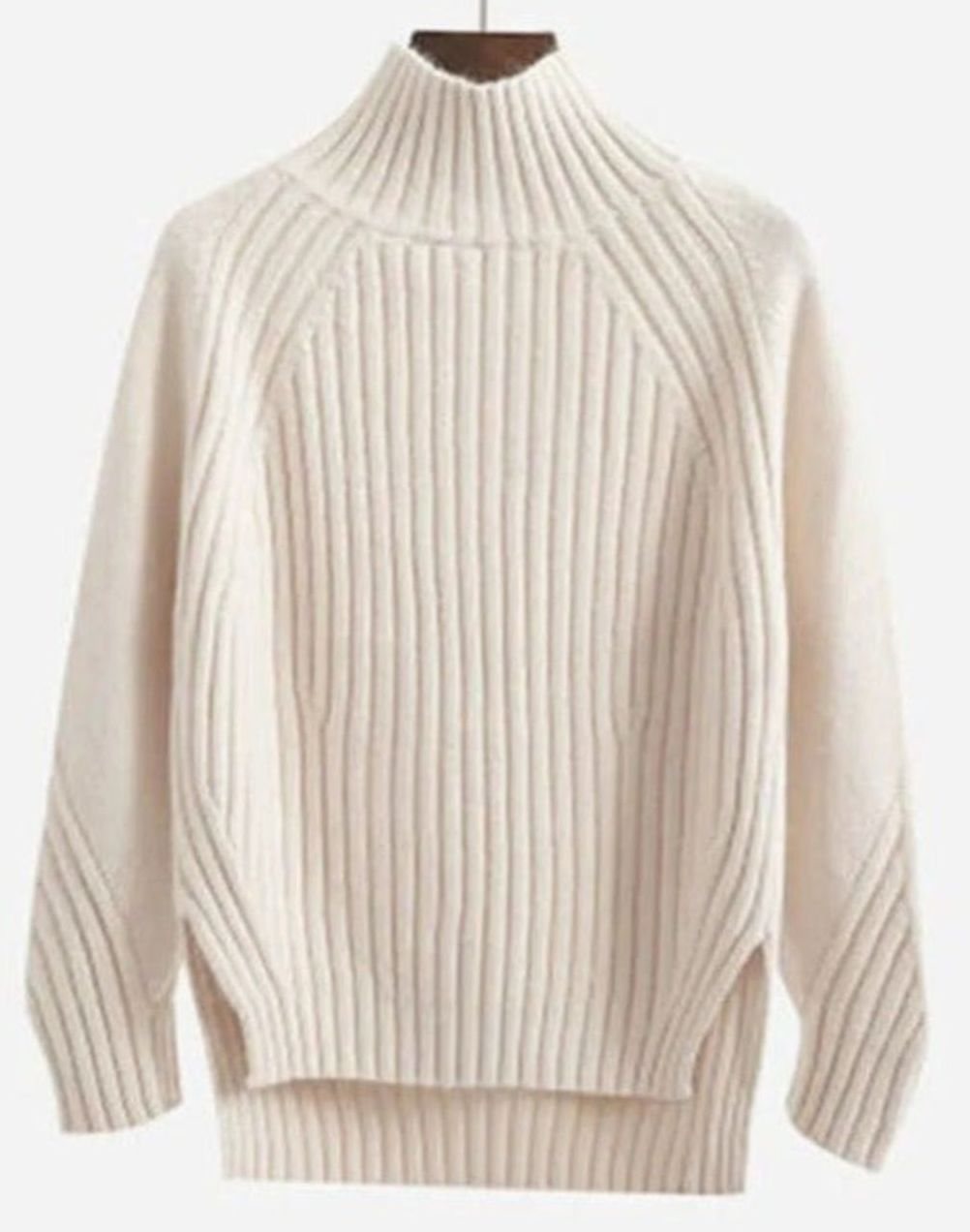 Cream polo neck jumper with short side splits at the hem