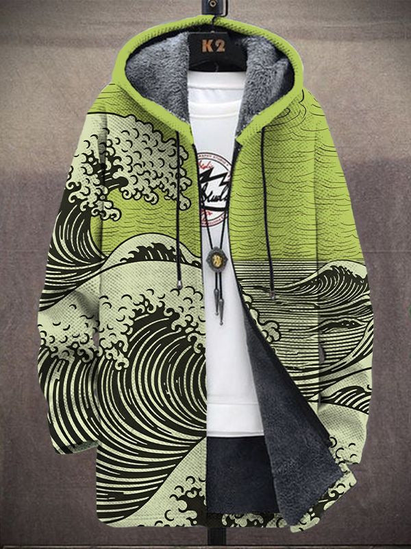 Lime version with the curling wave over pale green, worn open