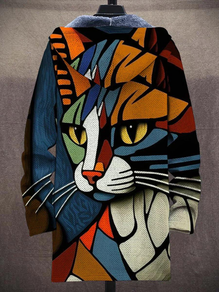 Back of the mosaic cat hoodie with a large stained glass style cat
