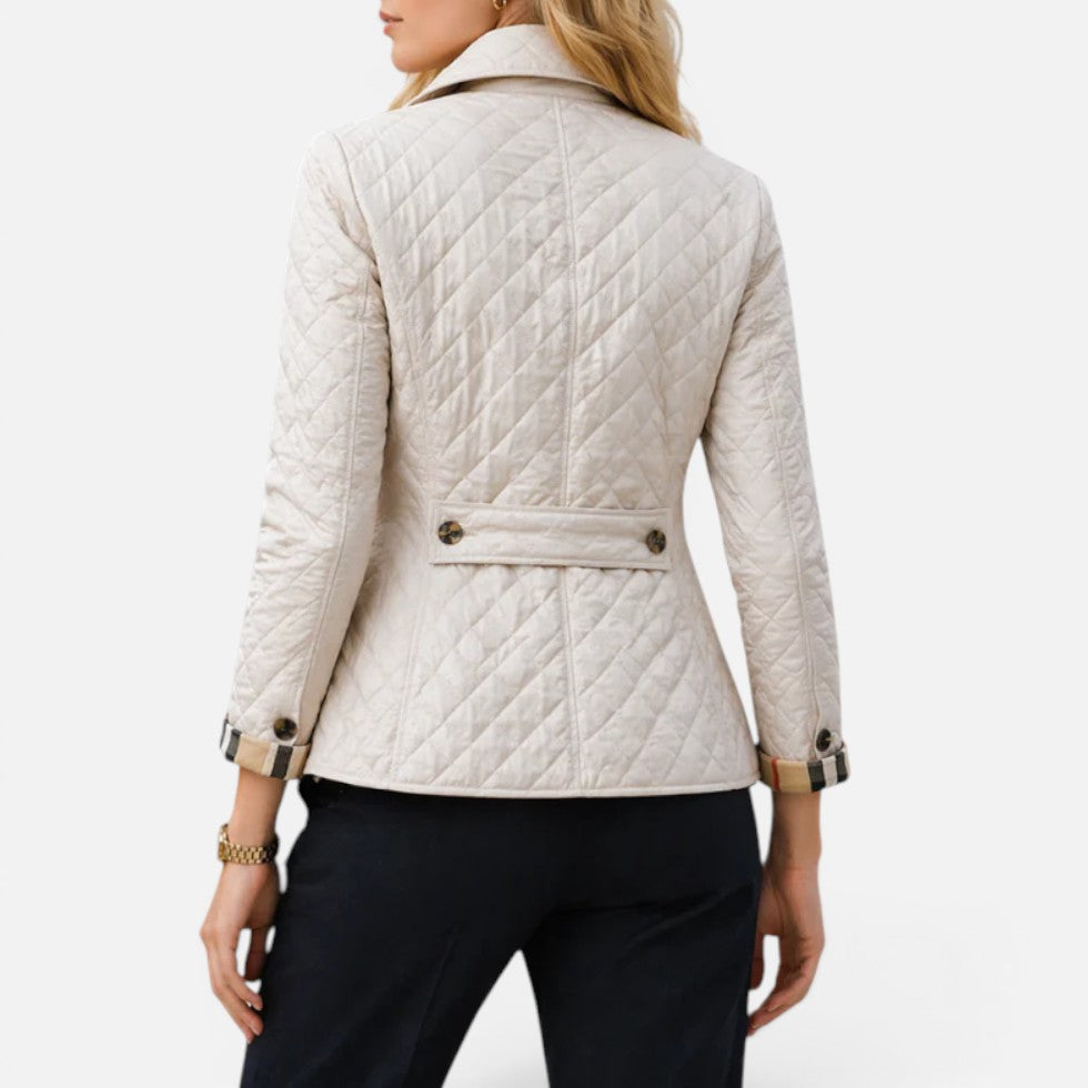 Women's quilted jacket, diamond quilted collared button front, view 2