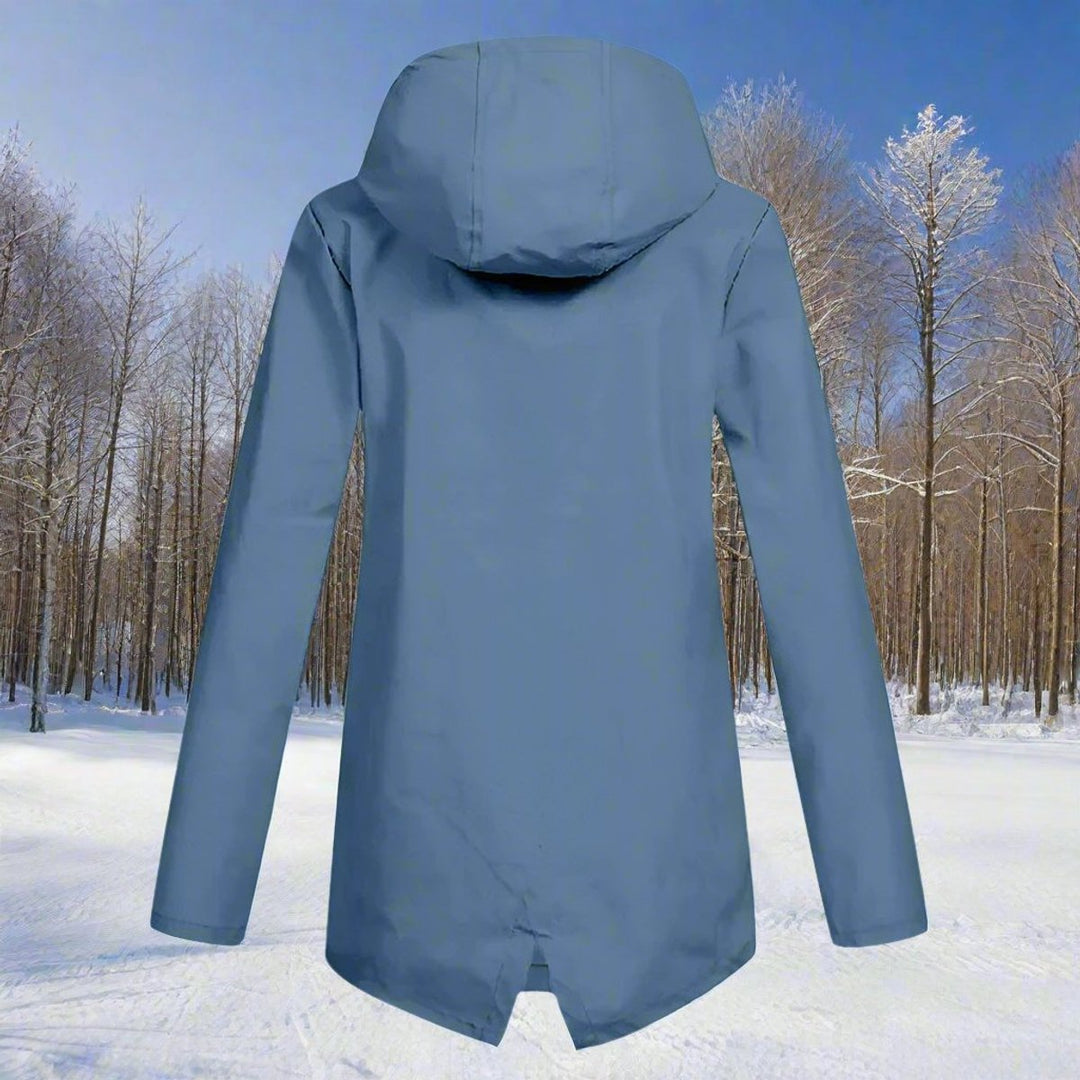 Rain Jacket in blue, back view
