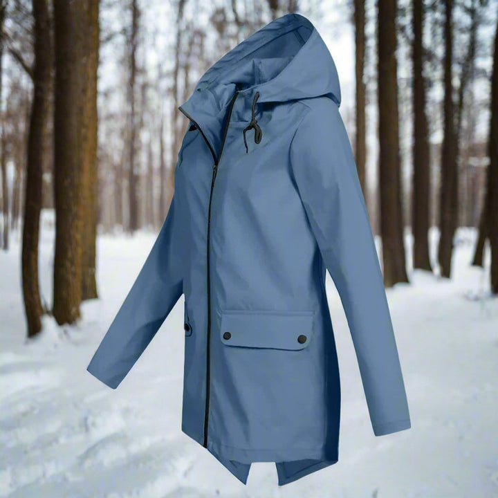 Rain Jacket in blue, side view