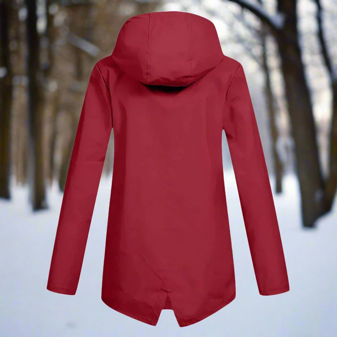 Rain Jacket in burgundy, back view