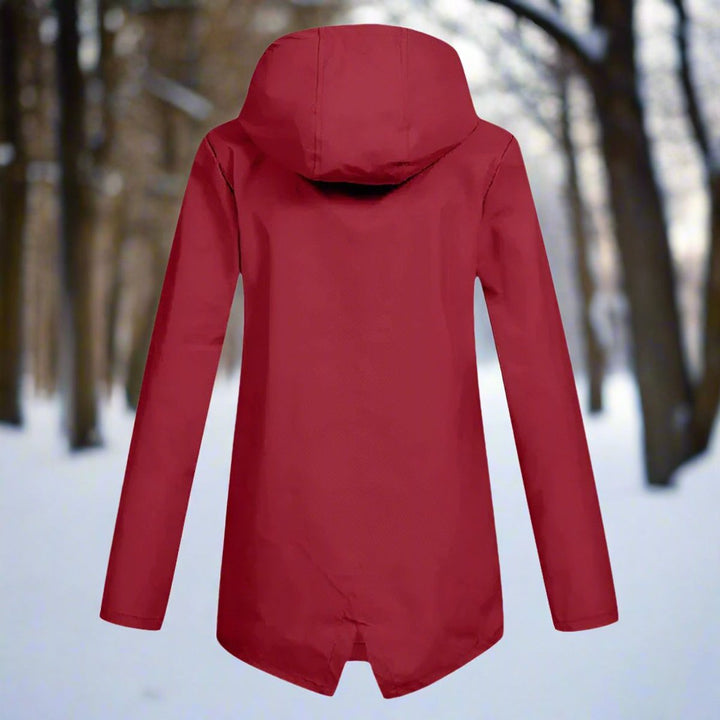 Rain Jacket in burgundy, back view