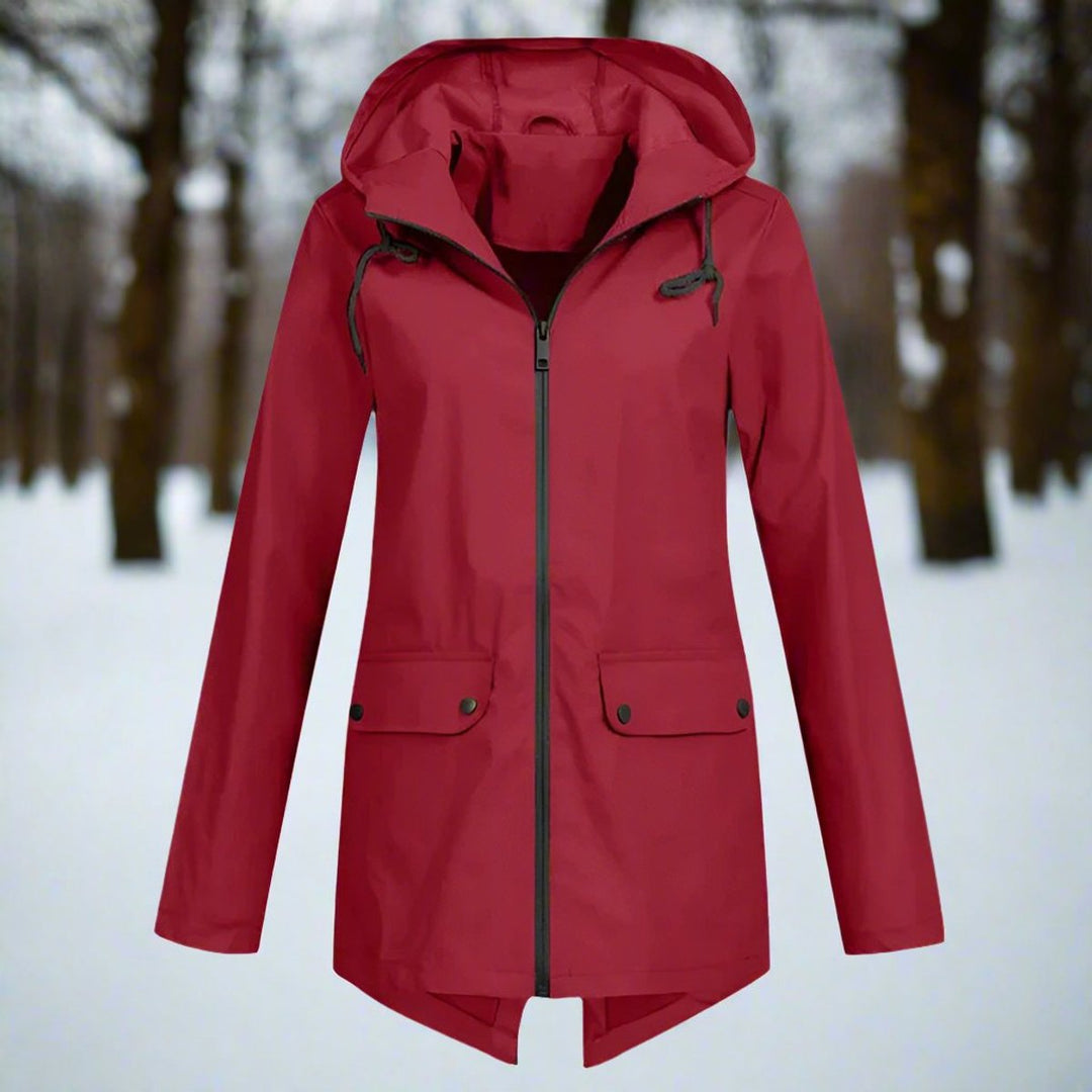 Rain Jacket in burgundy, front view