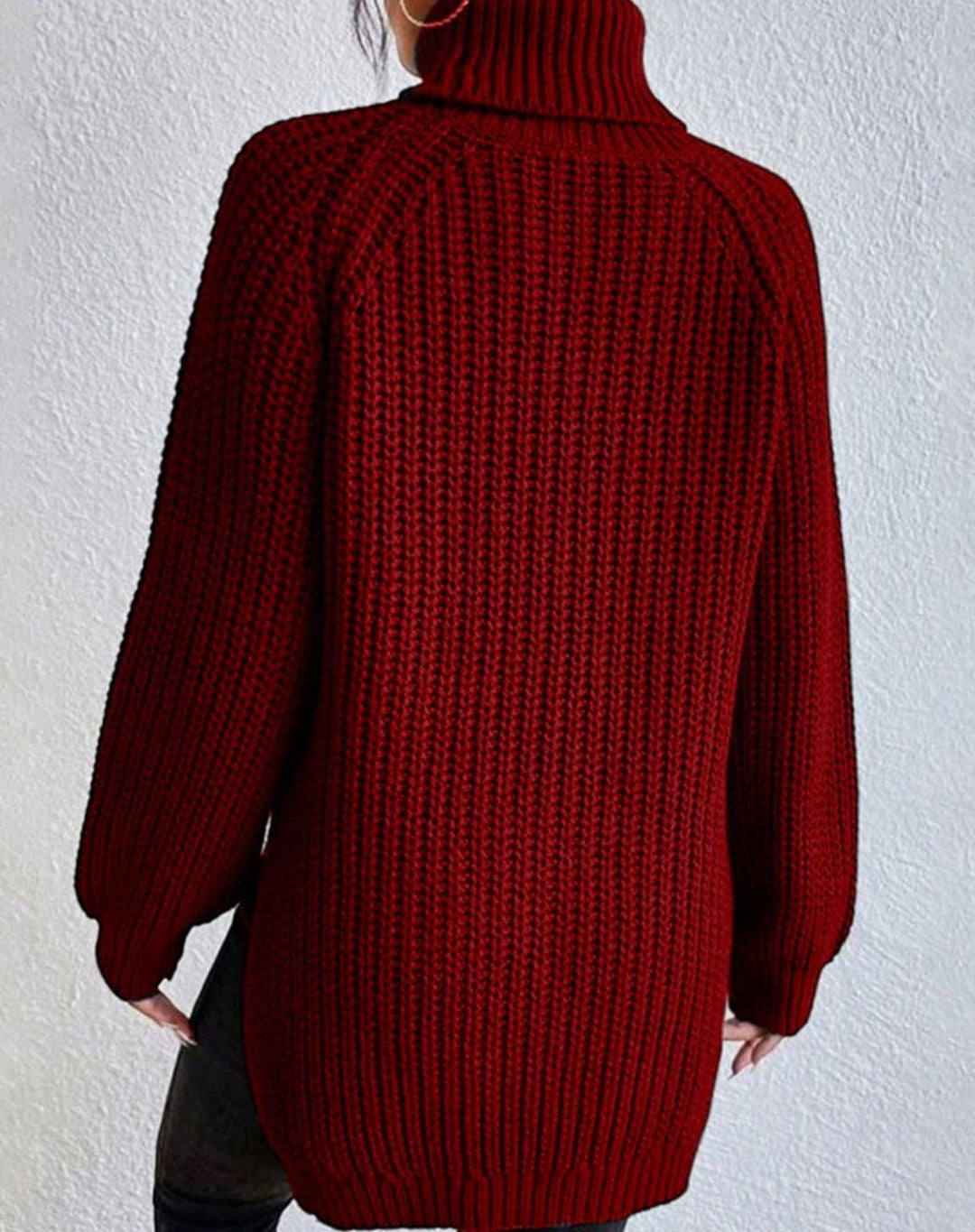 Back view of the burgundy chunky jumper