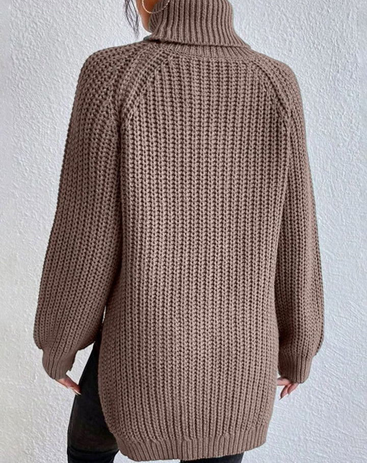 Back view of the taupe ribbed jumper
