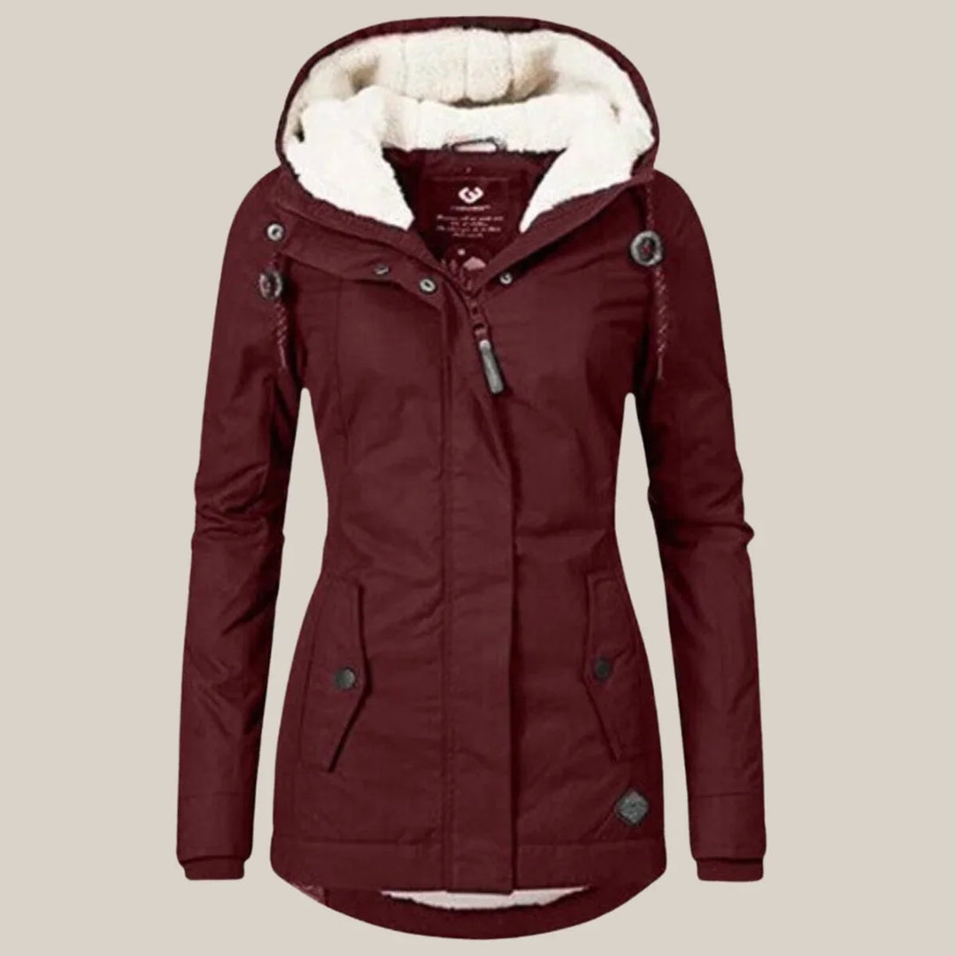 Women's parka coat, hooded drawstring waist winter coat, view 4