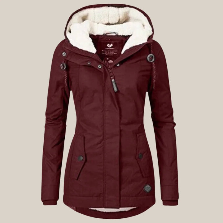 Women's parka coat, hooded drawstring waist winter coat, view 4