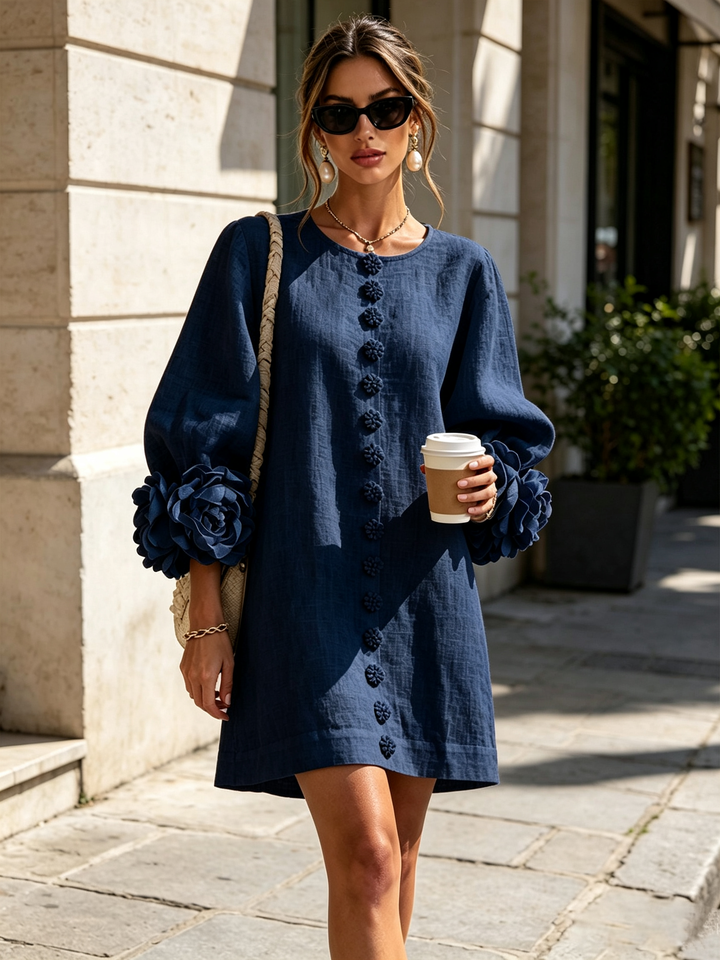 Women's shift dress, balloon sleeve button front mini, view 11