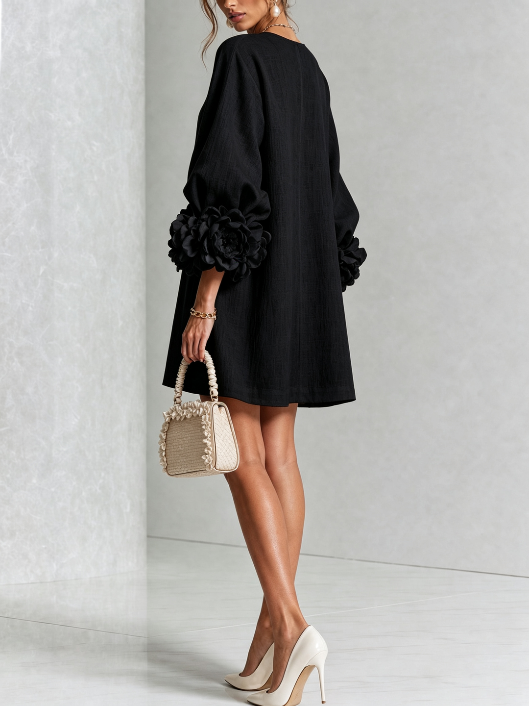 Women's shift dress, balloon sleeve button front mini, view 13