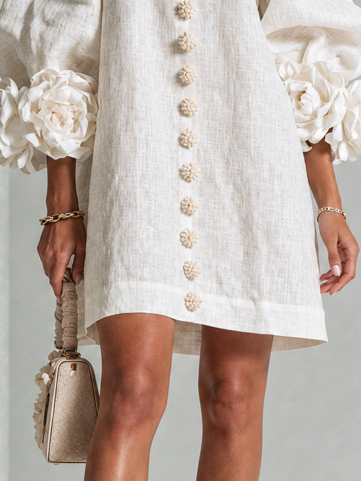 Women's shift dress, balloon sleeve button front mini, view 5
