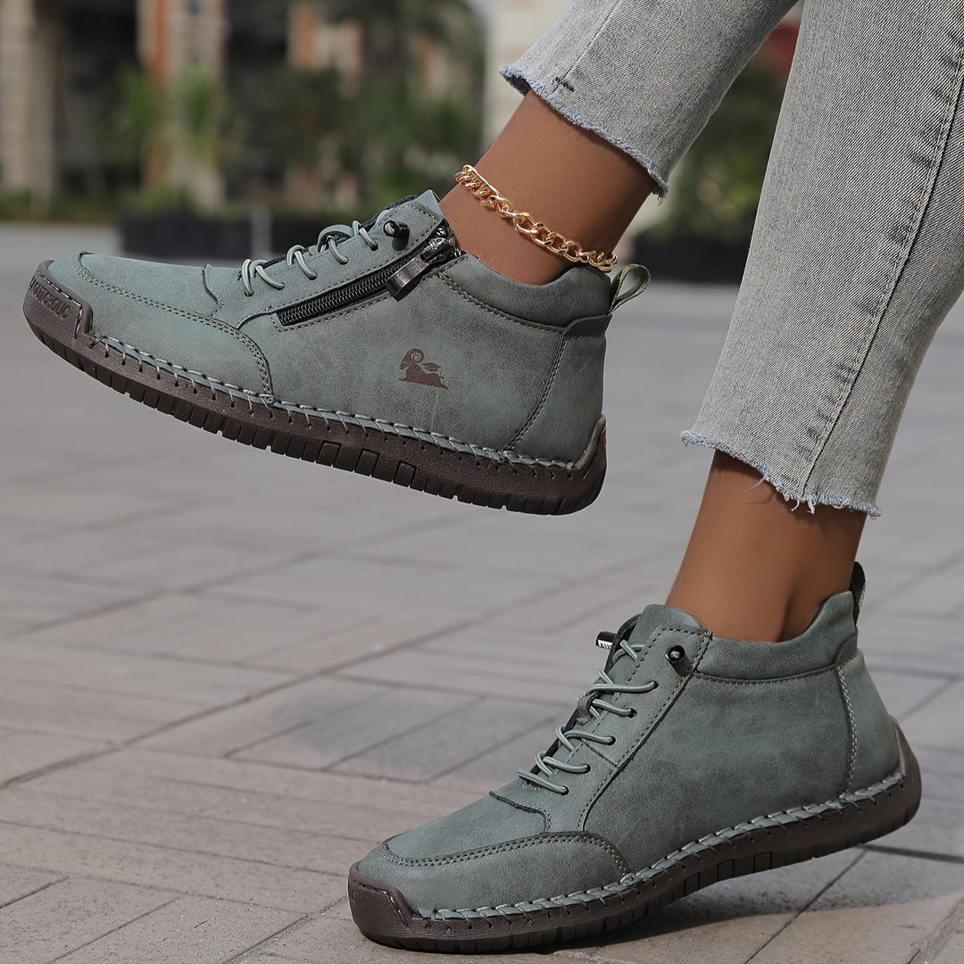 Women's ankle trainers, lace up high top stitched, view 3