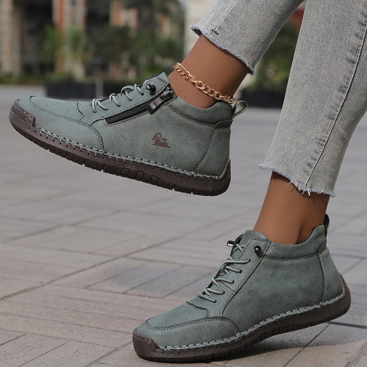 Women's ankle trainers, lace up high top stitched, view 3