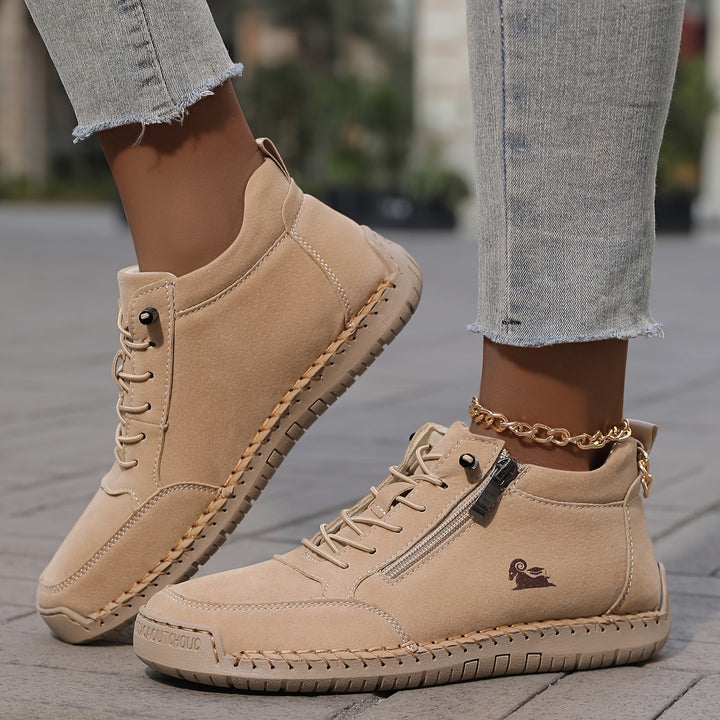 Women's ankle trainers, lace up high top stitched, view 4