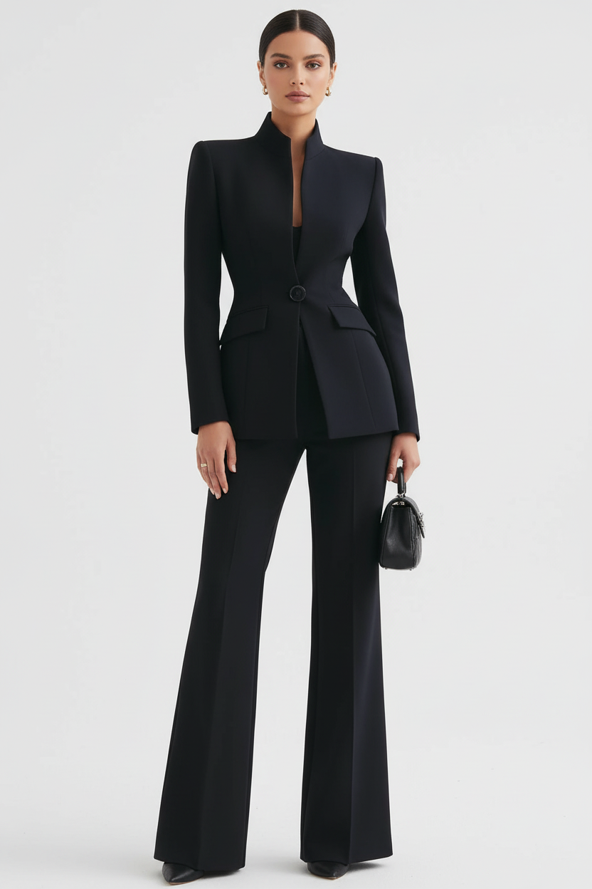 Women's trouser suit in black, flared trousers two piece