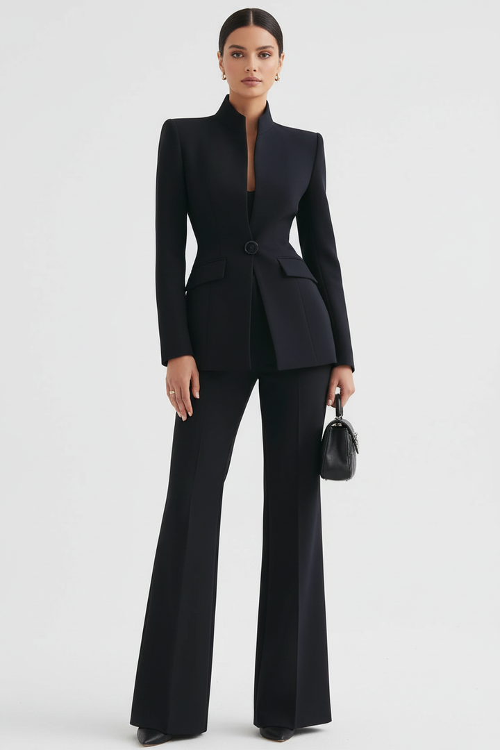 Women's trouser suit in black, flared trousers two piece