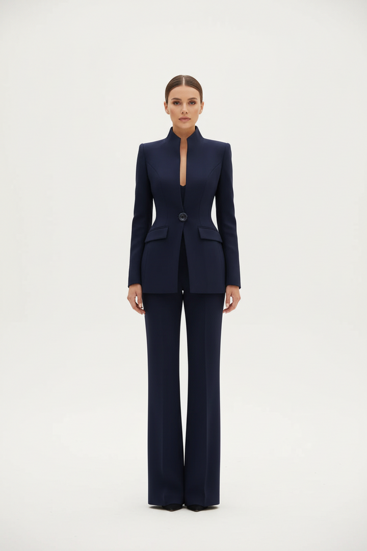 Women's trouser suit in navy, flared trousers two piece