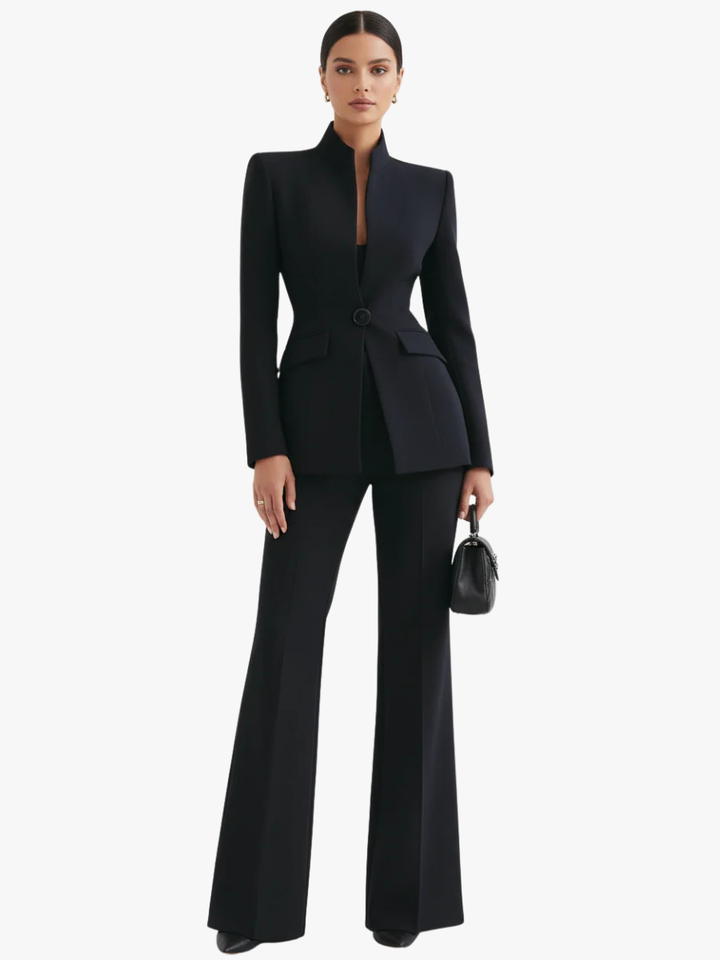 Women's trouser suit, flared trousers two piece, view 1