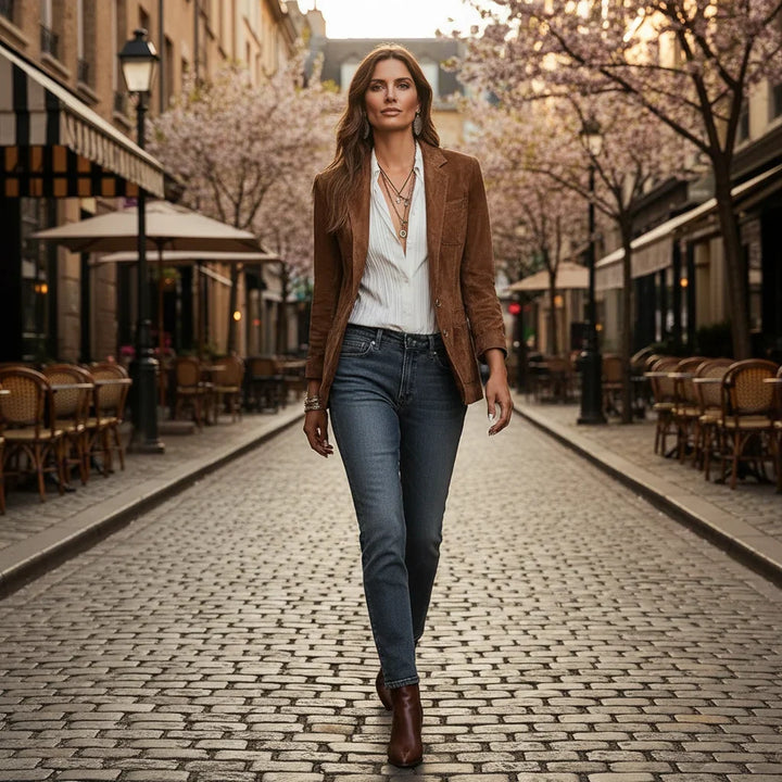 Women's suede look blazer, single breasted notch lapel tailored, view 5
