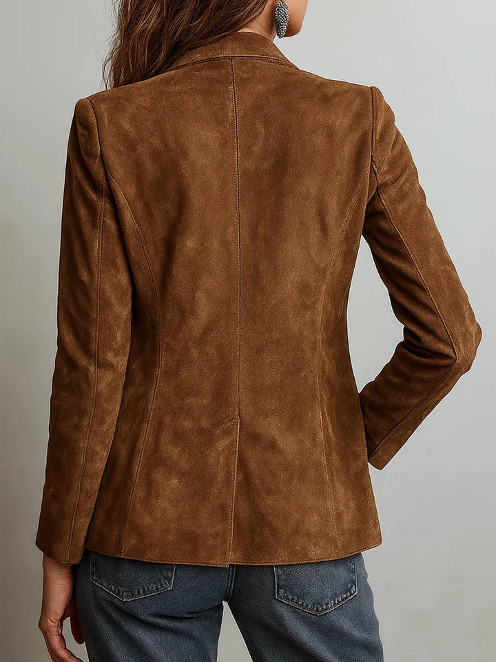 Women's suede look blazer, single breasted notch lapel tailored, view 1